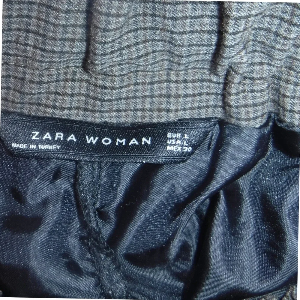 Zara Woman Brown Micro Check Pleated Paperbag Waist Mini Skirt Large - Picture 7 of 11